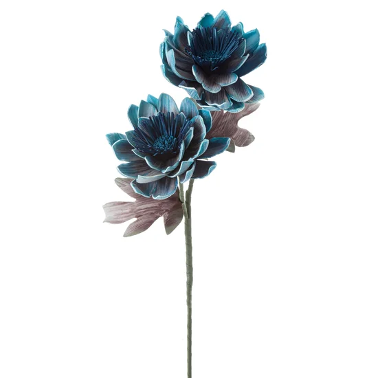DALIA kwiat dekoracyjny na gałązce z plastycznej pianki foamiran - 84 cm - niebieski