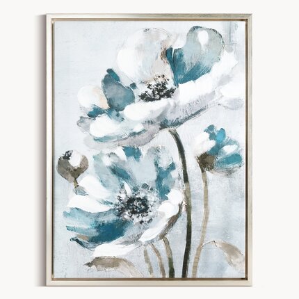 Obraz ręcznie malowany na płótnie z motywem kwiatów 45 x 60 cm biały,niebieski | Eurofirany