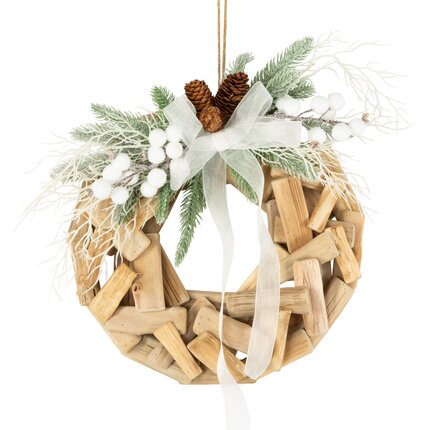 Wianek świąteczny dekoracyjny w stylu boho ∅ 30 cm zielony,beżowy