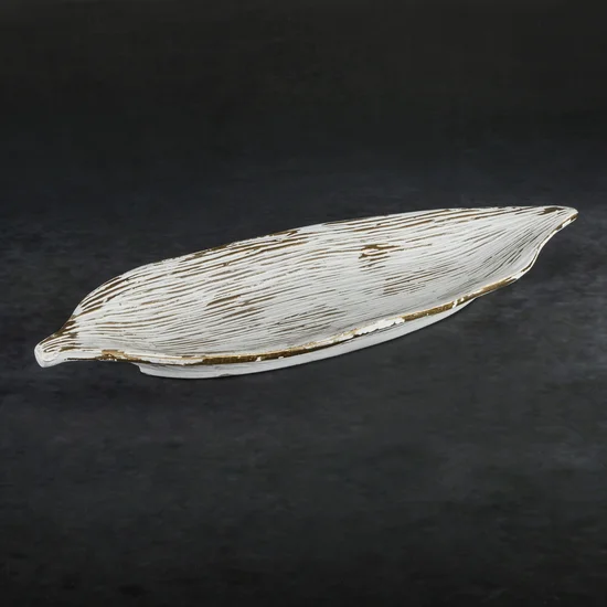 Patera ceramiczna ANISA przecierana biało-złota - 43 x 16 x 3 cm - biały