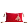 Poszewka świąteczna z bawełny ozdobiona błyszczącym haftem i pomponami - 30 x 50 cm - czerwony 1