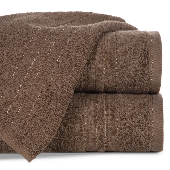 Ręcznik GALA bawełniany z  bordiurą w paski podkreślone błyszczącą nicią - 30 x 50 cm - ciemnobrązowy
