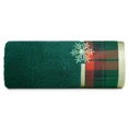 Ręcznik świąteczny STAR  01 bawełniany z żakardową bordiurą w kratkę i haftem ze śnieżynkami - 70 x 140 cm - butelkowy zielony 3