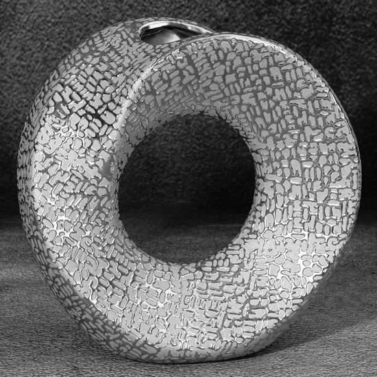 Wazon ceramiczny RISO z drobnym błyszczącym wzorem - 23 x 9 x 22 cm - srebrny