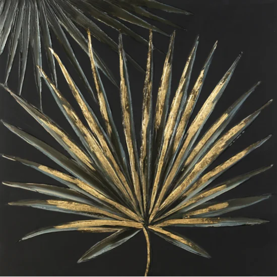 Obraz TREE 3 ręcznie malowany na płótnie złoty liść palmowy - 80 x 80 cm - złoty