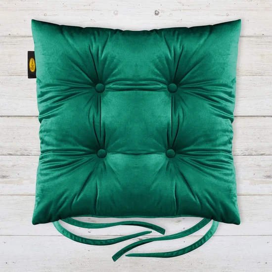 Dwustronna welwetowa poduszka siedziskowa na krzesło z czterema pikowaniami, gramatura 260 g/m2 - 40 x 40 x 8 cm - butelkowy zielony