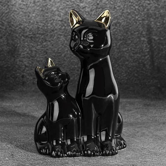 Koty figurka dekoracyjna ceramiczna czarno-złota - 15 x 11 x 22 cm - czarny