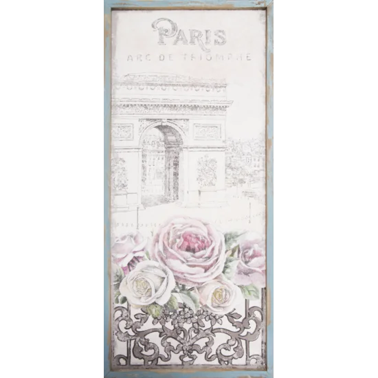 OBRAZ MERCY z motywem paryskim w stylu retro - 40 x 92 x 2 cm - różowy