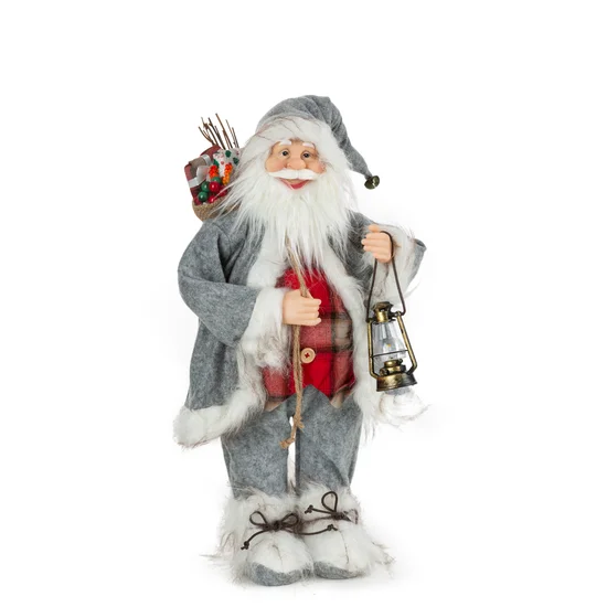 Mikołaj - figurka świąteczna  z workiem prezentów i lampionem - 33 x 20 x 60 cm - stalowy