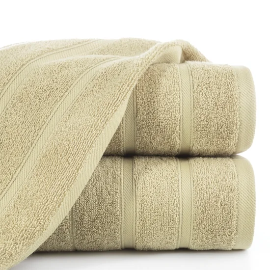 Ręcznik z ozdobną bordiurą w pasy - 50 x 90 cm - beżowy
