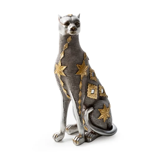 Puma figurka ceramiczna srebrno-złota - 10 x 10 x 25 cm - srebrny
