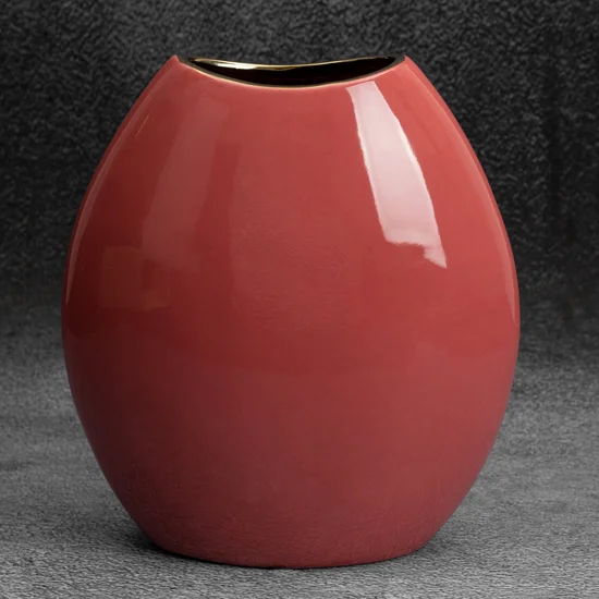 Wazon ceramiczny SIBEL gładki i nowoczesny design - 22 x 12 x 25 cm - ciemnoróżowy