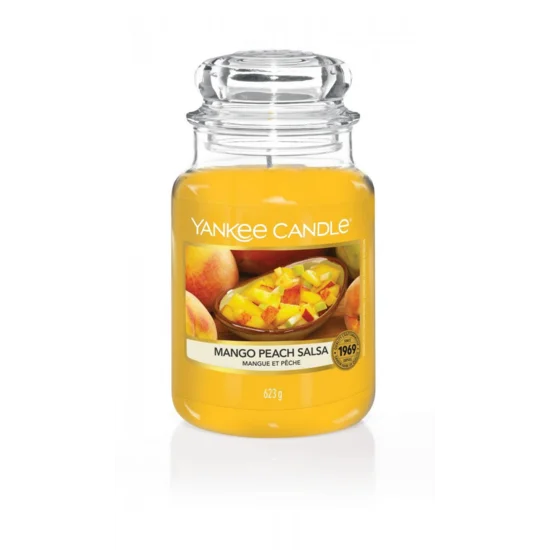YANKEE CANDLE - Duża świeca zapachowa w słoiku - Mango Peach Salsa - ∅ 11 x 17 cm - pomarańczowy