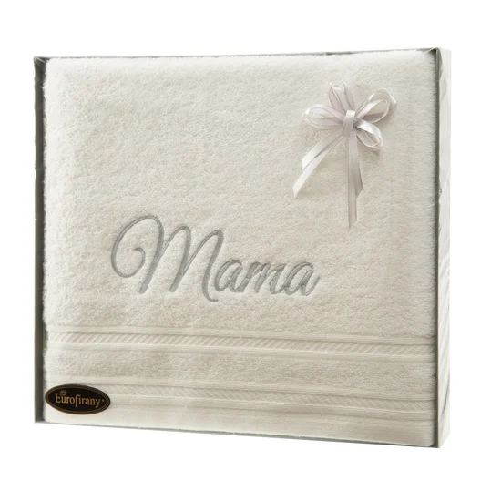 Zestaw prezentowy - ręcznik z haftem MAMA - 35 x 30 x 5 cm - beżowy