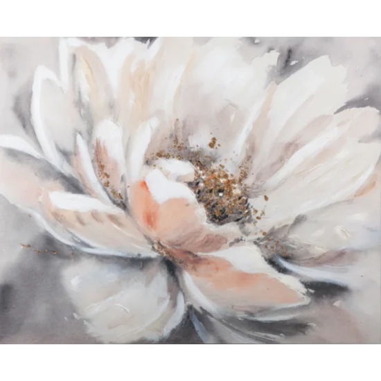 Obraz FLOWERY 2 ręcznie malowany na płótnie kwiat podkreślony złotymi drobinkami - 100 x 80 cm - srebrny