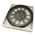 Duży dekoracyjny zegar ścienny z rzymskimi cyframi i ruchomymi kołami zębatymi w stylu industrialnym,60 cm średnicy - 60 x 7 x 60 cm - stalowy 3