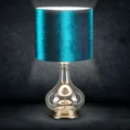 Lampa stołowa KIM na podstawie z przezroczystego szkła z turkusowym  abażurem z lśniącego welwetu - ∅ 32 x 61 cm - turkusowy 1