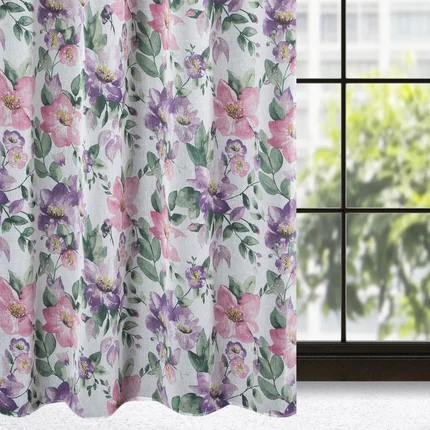 Dekoracja okienna IRIS z lekkiej etaminy z motywem malowanych pędzlem kwiatów Dekoracja okienna IRIS z lekkiej etaminy z motywem malowanych pędzlem kwiatów - 135 x 250 cm