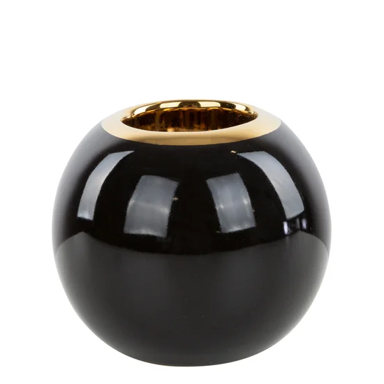 Świecznik ceramiczny kulisty czarno-złoty - ∅ 10 x 10 cm - czarny
