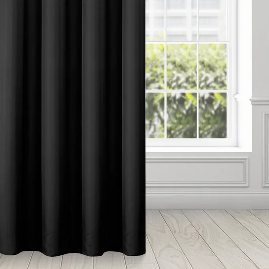 Zasłona jednokolorowa RITA z gładkiej tkaniny - 140 x 250 cm - czarny