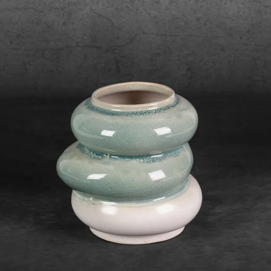 Wazon ceramiczny LIANA w stylu boho z efektem ombre - 19 x 18 x 19 cm - kremowy