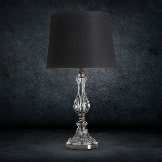 Lampa stołowa REMI z kryształową podstawą i matowym abażurem - 27 x 26 x 62 cm - czarny