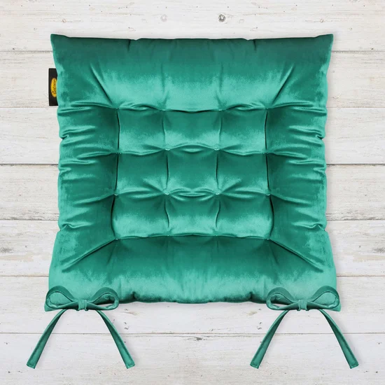 Dwustronna welwetowa poduszka siedziskowa na krzesło z szesnastoma pikowaniami, gramatura 260 g/m2 - 40 x 40 x 6 cm - zielony