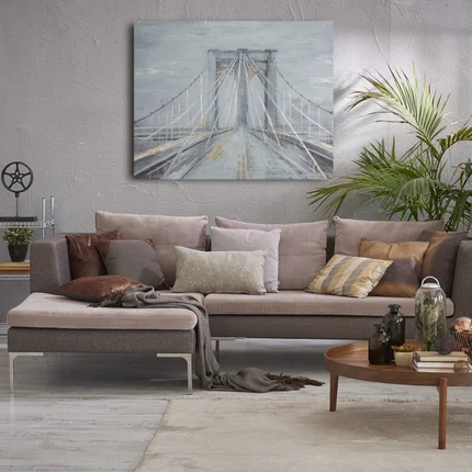Obraz BROOKLYN ręcznie malowany na płótnie ze złotymi elementami Obraz BROOKLYN ręcznie malowany na płótnie ze złotymi elementami - 100 x 80 cm
