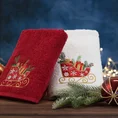Ręcznik świąteczny SANTA 24 bawełniany z haftem z saneczkami - 70 x 140 cm - czerwony 4