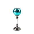 Świecznik bankietowy szklany FIBI  na wysmukłej metalowej  nóżce ze szklanym kloszem - ∅ 12 x 30 cm - turkusowy 1