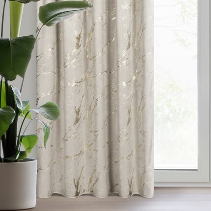 Zasłona beżowo, złocista zdobiona błyszczącym marmurkiem z welwetu, 140x270 cm taśma MOLLY 140 x 270 cm beżowy,złocisty taśma/tunel/żabki | Eurofirany