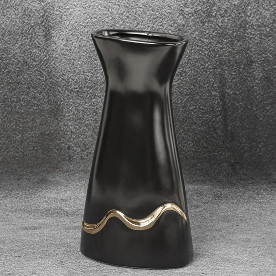 Wazon ceramiczny EBRU 2 czarno-złoty - 16 x 11 x 30 cm - czarny