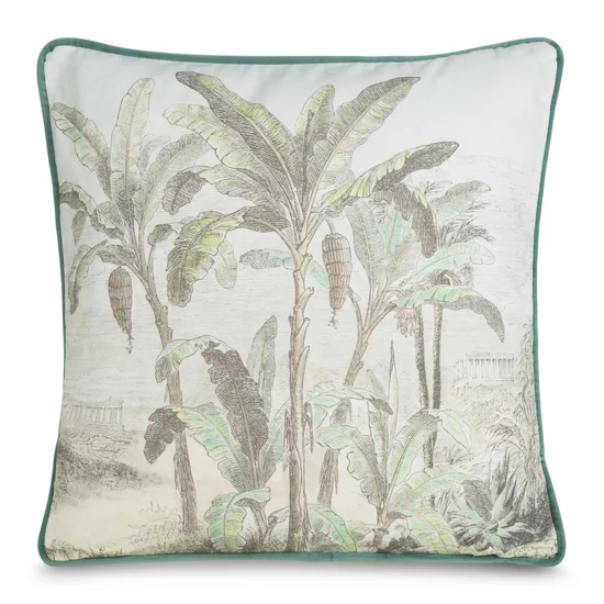 Poszewka COLONI z bawełny z nadrukiem palm z kontrastującą wypustką na brzegach - 45 x 45 cm - naturalny