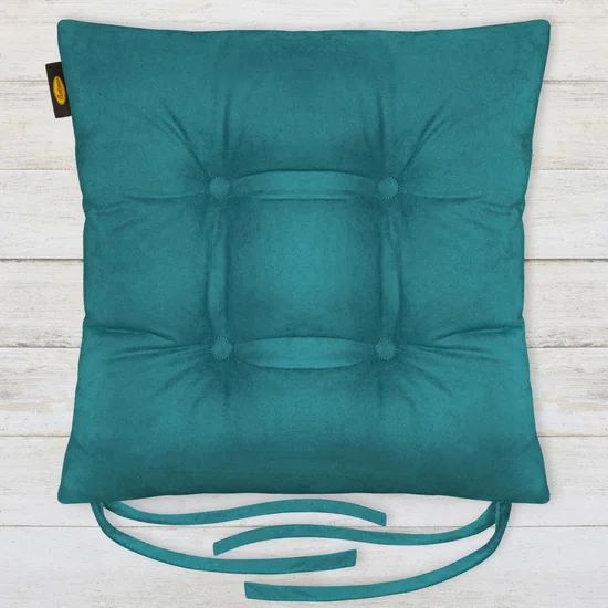 ADORE dwustronna welurowa poduszka siedziskowa na krzesło z czterema pikowaniami, gramatura 195 g/m2 - 40 x 40 x 8 cm - ciemnoturkusowy