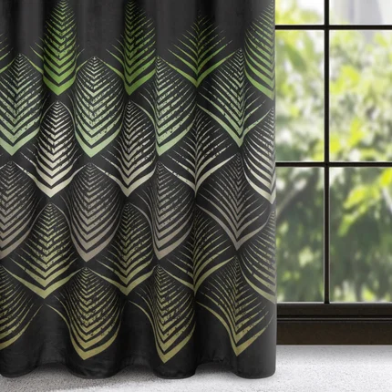 Zasłona czarno, oliwkowa z wzorem geometrycznym z tkaniny welwetowej 140x270 cm taśma ANGELINA Zasłona czarno, oliwkowa z wzorem geometrycznym z tkaniny welwetowej 140x270 cm taśma ANGELINA - 140 x 270 cm
