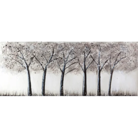 Obraz TREES ręcznie malowany na płótnie - 60 x 150 cm - kremowy/szarobeżowy/srebrny
