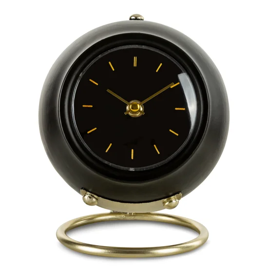 Zegar stołowy o kulistym kształcie w stylu retro czarno-złoty - 16 x 13 x 19 cm - czarny