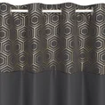 Zasłona z gładkiej tkaniny z ozdobnym pasem z geometrycznym złotym nadrukiem w górnej części - 140 x 250 cm - czarny 4