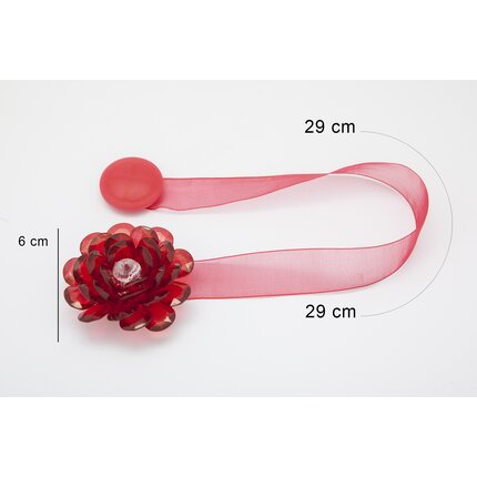Upinacz dekoracyjny do firan i zasłon z magnesem 29 cm czerwony