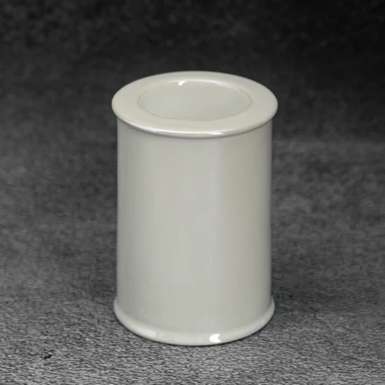 Świecznik ceramiczny w formie walca SIMONA z perłowym połyskiem - ∅ 7 x 10 cm - perłowy