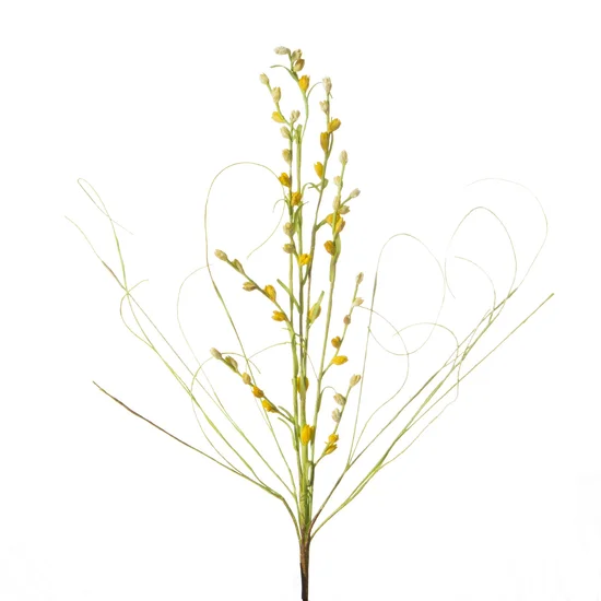 GAŁĄZKA OZDOBNA z drobnymi żółtymi pąkami, kwiat sztuczny dekoracyjny - dł. 85 cm dł.z liśćmi 45 cm - żółty