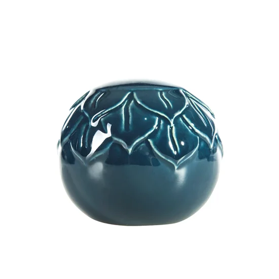 Kula ceramiczna BILL ze zdobieniem w formie liści - 10 x 10 x 9 cm - niebieski