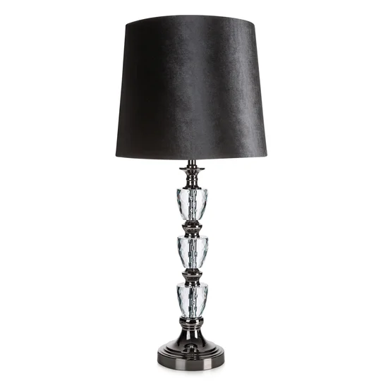 Lampa stołowa ARIELA na efektownej podstawie z abażurem z welwetowej tkaniny - 32 x 32 x 86 cm - czarny