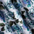 Tkanina zasłonowa zaciemniająca typu blackout z motywem róż, z delikatnym satynowym połyskiem - 300 cm - niebieski 4