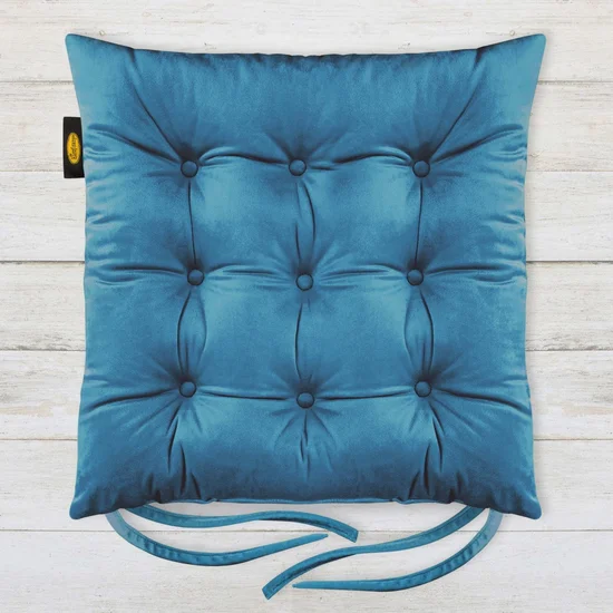 Dwustronna welwetowa poduszka siedziskowa na krzesło z dziewięcioma pikowaniami, gramatura 260 g/m2 - 40 x 40 x 6 cm - ciemnoniebieski