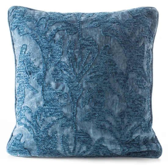 Poszewka dekoracyjna DORI z szenilowej tkaniny z wytłaczanym wzorem roślinnym - 45 x 45 cm - niebieski
