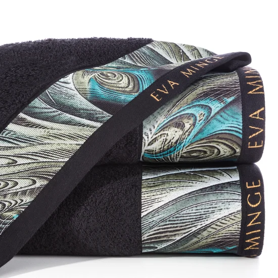 EWA MINGE Ręcznik ALES z bordiurą zdobioną designerskim nadrukiem - 50 x 90 cm - czarny