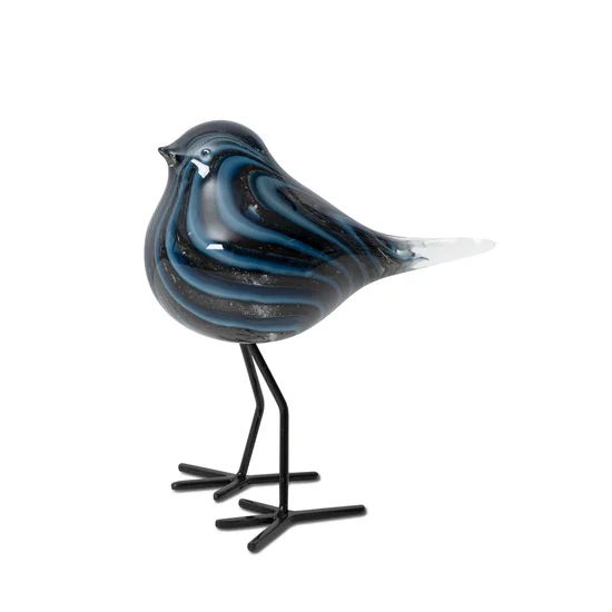 Ptaszek DAKOTA - ręcznie wykonana figurka dekoracyjna ze szkła artystycznego - 16 x 9 x 17 cm - granatowy