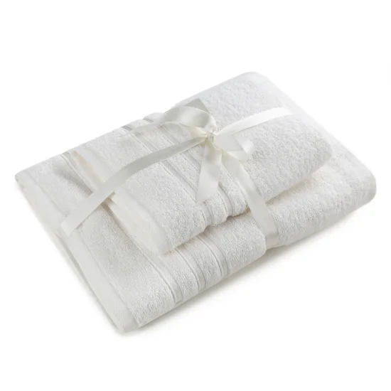 Komplet ręczników LOCA z bordiurą z tkanymi paskami - 37 x 25 x 10 cm - biały