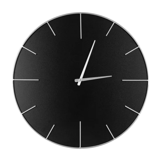 Duży  zegar ścienny w stylu nowoczesnym z czarnym cyferblatem,  60 cm średnicy - 60 x 4 x 60 cm - czarny